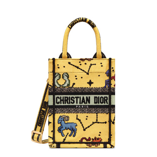 DIOR/迪奥 22新款BOOK TOTE系列 女士黄色面料多色Pixel Zodiac图案刺绣单肩斜挎手提托特包S5555CRTY_M930
