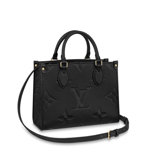 Louis Vuitton/路易威登 Onthego PM系列 女士黑色徽标印花粒面牛皮双手柄斜挎单肩包M45653