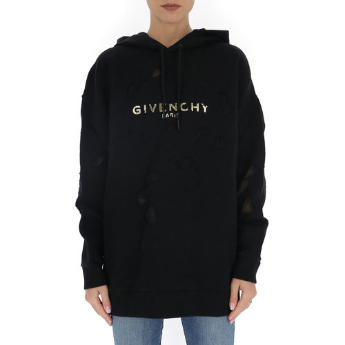 Givenchy/纪梵希 女士黑色棉质经典字母徽标印花装饰连帽抽绳长袖上衣卫衣连帽衫套头衫运动衫 BW900C3Z3F-005