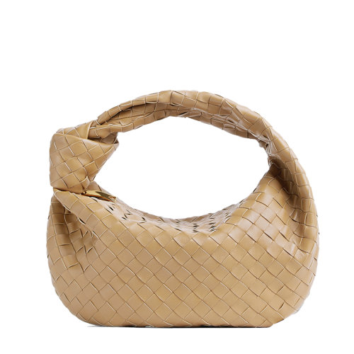 Bottega Veneta/葆蝶家 22春夏新款TEEN JODIE系列 女士燕麦色小羊皮Intreccio编织系结手提单肩羊角包690225VCPP09776