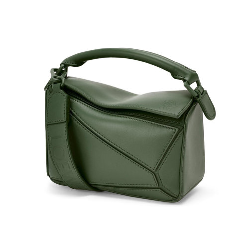 LOEWE/罗意威 22年新款 Puzzle系列 女士mini复古卡其色缎面小牛皮单肩斜挎手提拼图包A510U95X58-1869