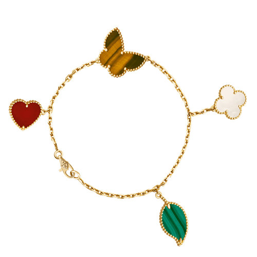 Van Cleef & Arpels/梵克雅宝 经典Lucky Alhambra系列 18k金黄金4个图案吊坠手链VCARD79600