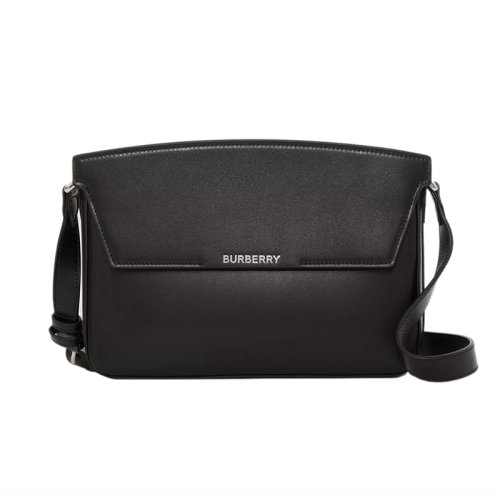 BURBERRY/博柏利 22新款 Catherine系列 女士黑色皮革徽标压花翻盖磁扣开合调节皮革肩带单肩斜挎包80610921