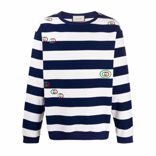 GUCCI/古驰  古琦男装 经典双G图案 男士 蓝白条纹 棉质 针织衫/毛衣 581969 XJBKQ 4759