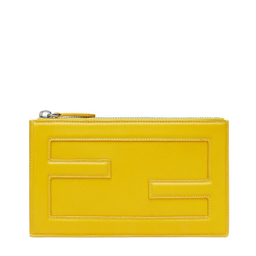 FENDI/芬迪 20  BAGUETTE系列 男士小号黄色小牛皮压花FF图案拉链手拿包7N0114AG0OF0M8A