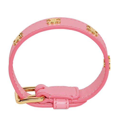 CELINE/赛琳 经典款MULTI TRIOMPHE系列 粉色光滑小牛皮饰黄铜金扣手链手环46X623SMO.24GF