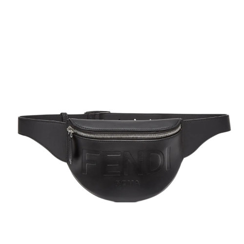 FENDI/芬迪  黑色小牛皮“FENDI ROMA”印花小腰包斜挎香蕉包7VA525AFBFF0GXN
