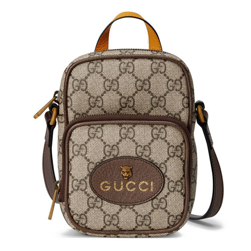 GUCCI/古驰  Neo Vintage系列 米色和乌木色GG Supreme帆布猫科图案徽标复古迷你单肩包斜挎书包658556K9GOT8861