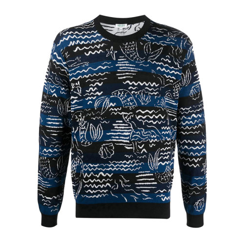 Kenzo/高田贤三 男士 服装  纯棉蓝色美人鱼的跳线印花针织衫 男士毛衣针织衫