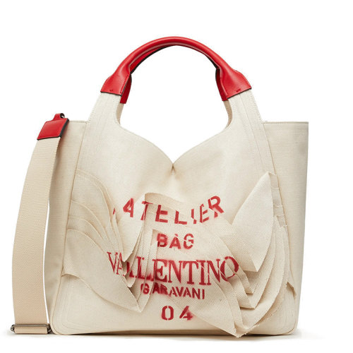 Valentino/华伦天奴  Atelier系列 女士自然色04 Rouches版帆布褶皱手提斜挎单肩VW2B0H90AYY0NE