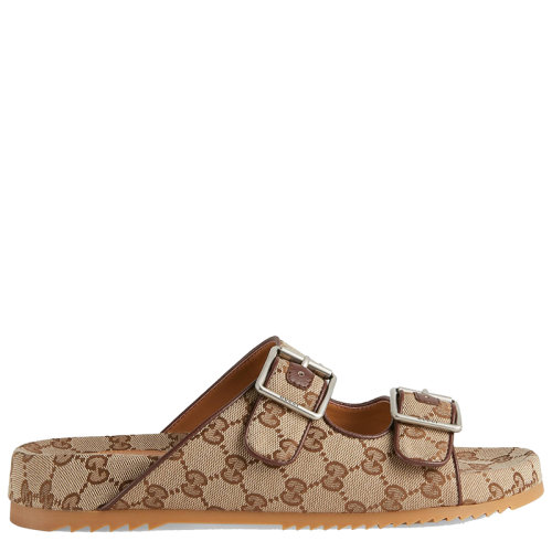GUCCI/古驰 男士米色和乌木色GG帆布凉拖6580202HK609791