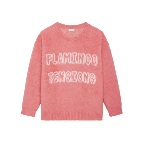 CELINE/赛琳 22年春夏新款 SCOTT REEDER联名系列 男士亮粉色棉质混纺艺术家提花拉绒套头衫毛衣2A23W526Q.24BP