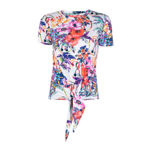 MOSCHINO 莫斯奇诺 女士 服装  圆领彩色印花短袖系带棉质T恤 女士短袖T恤