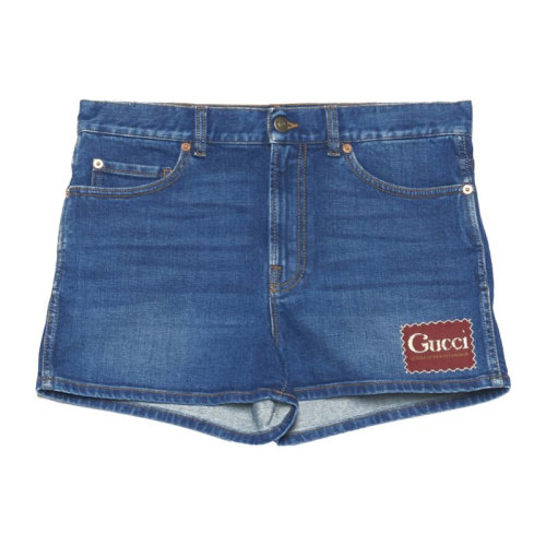 GUCCI/古驰  古琦女裤 品牌字母LOGO 时尚百搭 女士蓝色棉质 牛仔 短裤 583978-XDA6C-4452