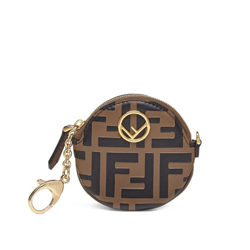 FENDI/芬迪 F is Fendi系列 女士棕色小牛皮压纹FF图案圆形硬币包8M0444AAFMF13VK