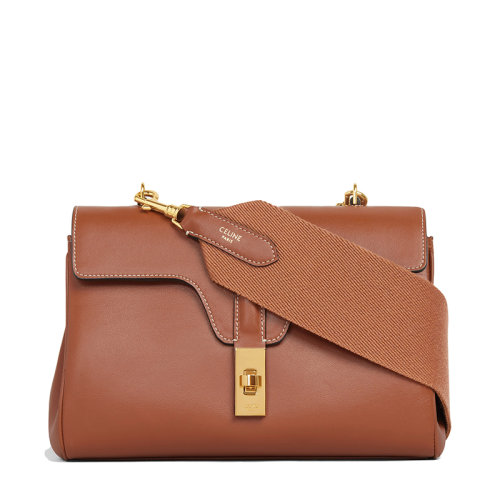 CELINE/赛琳 21新款TEEN SOFT 16系列 女士棕褐色光滑小牛皮金扣斜挎单肩包196853CR4.04LU