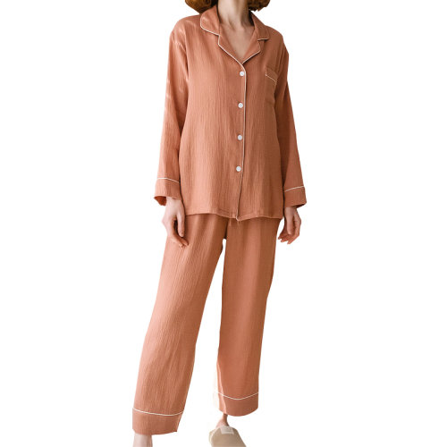 GeleiStory/GeleiStory 春夏新品休闲居家系列全棉双层泡泡纱女士经典长袖长裤套装 女装>女士睡衣/家居服>女睡衣/家居服