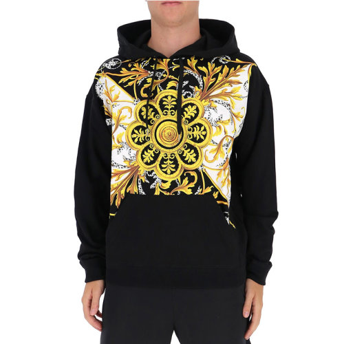 VERSACE/范思哲 男士黑色棉质印花装饰长袖上衣卫衣连帽衫套头衫运动衫 A87476-A231242-A1008