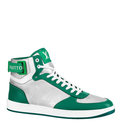 Louis Vuitton/路易威登 22年早春新款 RIVOLI系列 男士绿色牛皮革和金属质感老花帆布高帮运动鞋1A9J69
