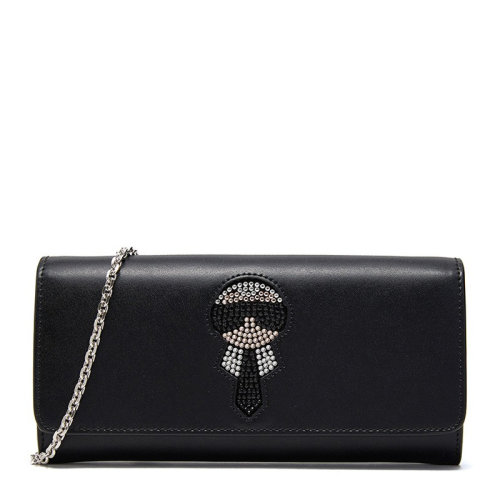 FENDI/芬迪 女士黑色牛皮老佛爷图案单肩包斜挎包链条包女包 8M0365-A6HV-F0GXN