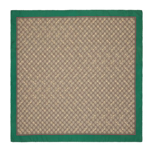 GUCCI/古驰 女士绿色米色和乌木色GG图案马衔扣真丝围巾6625763G0013172