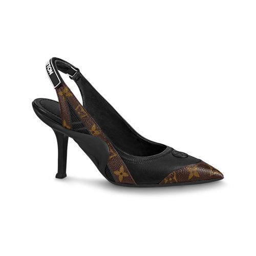 Louis Vuitton/路易威登 22年秋冬新款 ARCHLIGHT系列 女士棕色羊皮革拼Monogram漆面帆布老花图案露跟高跟鞋1AADD9