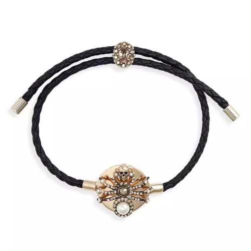 Alexander McQueen/亚历山大麦昆 女士 黑色皮革水晶时尚手链 554274CVJCK1000