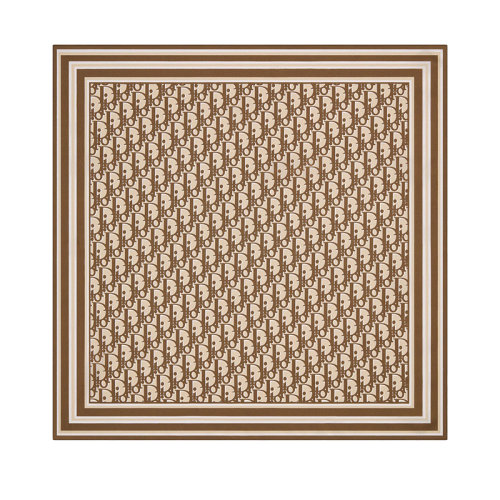 DIOR/迪奥 22年春夏新款 男士米色/咖啡棕色桑蚕丝老花印花饰巾方巾28B1060B0341_C181