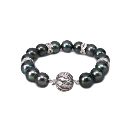 zhuella/珠艾乐 大溪地黑珍珠 18k金钻石手环手链手镯