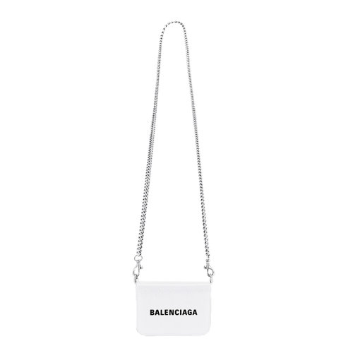 Balenciaga/巴黎世家 21新款 女士迷你白色粒面小牛皮按扣链条钱包6181451IZI39060