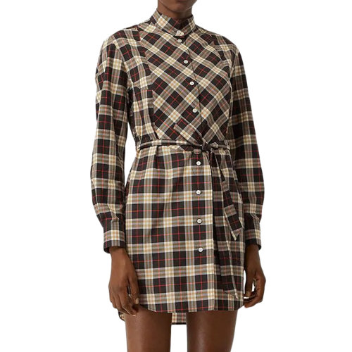 BURBERRY/博柏利 巴宝莉  纯棉 黑色 格纹 女士连衣裙 衬衫 衬衣 衬衫式连衣裙（附腰带） 女装 80081411 瑕疵特卖（陈列痕迹，不影响使用）