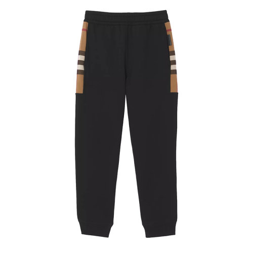 BURBERRY/博柏利 22年早春新款 男士黑色棉质混纺格纹裁片慢跑运动裤80450131