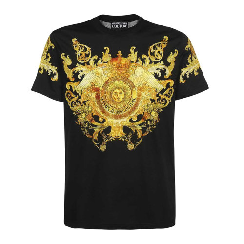 VERSACE JEANS/范思哲牛仔 男士黑色棉质经典洛可可图案印花装饰圆领短袖上衣T恤 B3GWA7S1-S0274-899