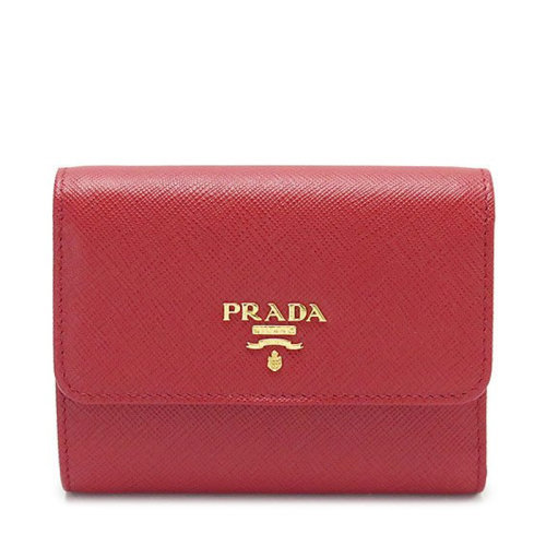 PRADA/普拉达 女士红色牛皮短款翻盖折叠钱包钱夹 1MH840-QWA-F068Z