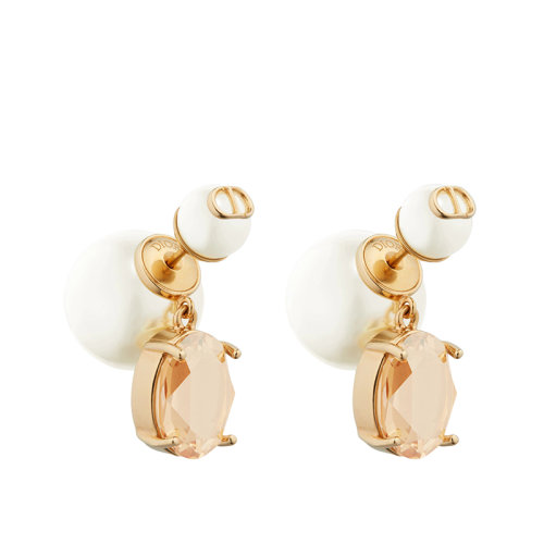 DIOR/迪奥 22新款TRIBALES系列 女士白色树脂珠金色饰面金属镶嵌香槟色仿水晶耳环E1893TRICY_D01L