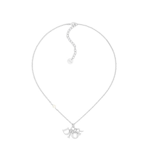 DIOR/迪奥 22春夏新款DIO(R)EVOLUTION系列 女士银色饰面金属白色树脂珠徽标吊坠项链N1680DVORS_D009