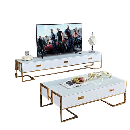 GeleiStory/GeleiStory  电视柜茶几现代简约不锈钢镀金储物柜黑白烤漆电视柜茶几