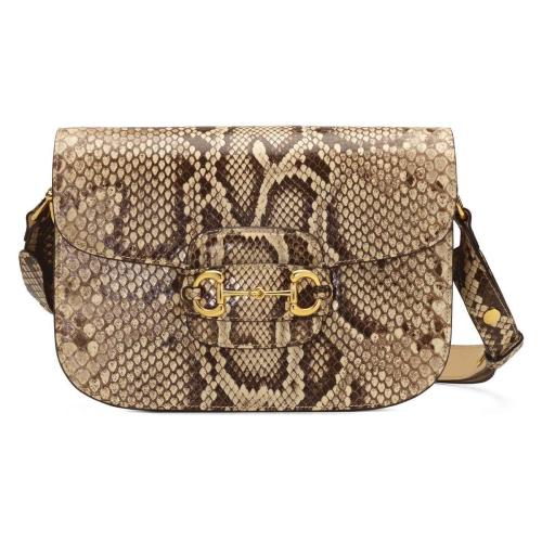  GUCCI古驰 22年秋冬 女士 Gucci 1955马衔扣蟒蛇皮小号肩背包 602204 EZ60G 9528