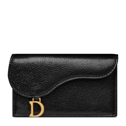 DIOR/迪奥 22新款SADDLE系列 女士黑色山羊皮徽标字母D金扣吊饰翻盖拉链开合马鞍钱包卡包S5692CCEH_M900