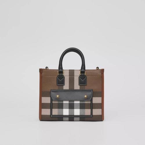  BURBERRY 22年秋冬 女士 Freya 迷你格纹拼皮革芙蕾雅托特包 80543091
