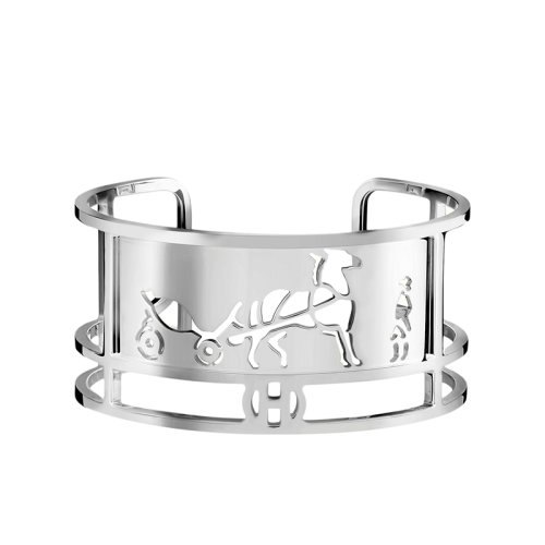 HERMES/爱马仕 经典Calèche系列 小号925纯银镂空马车图案手镯H119461B