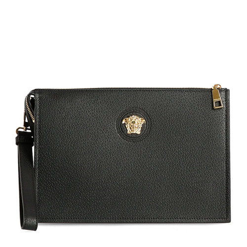 VERSACE/范思哲 男士黑色小牛皮美杜莎头像徽标拉链开合钱包卡包手包腕包手拿包男包 DP87631-DGOVV-D41OH