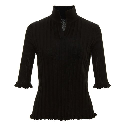 SHOKAY/绣嘉 春夏新品 桑然系列女士木耳卷边中袖立领薄款真丝混纺套衫 女士针织衫/毛衣