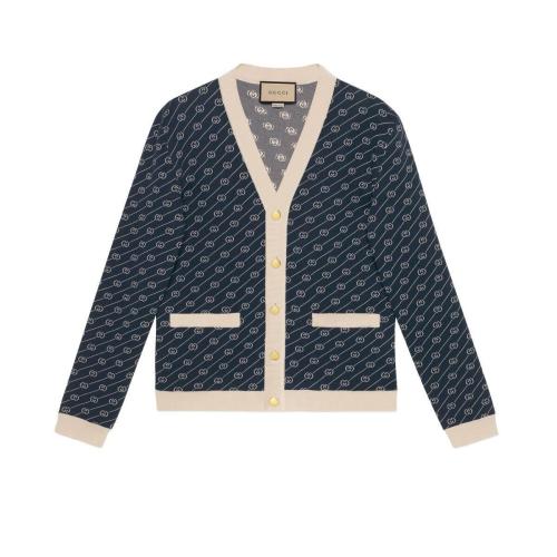  GUCCI古驰 22年秋冬 男士 互扣式双G斜条纹棉质真丝开衫 660290 XKBWA 4492