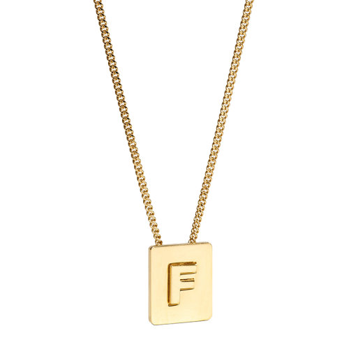 CELINE/赛琳 经典款ALPHABET系列 男女同款金色饰面黄铜字母F坠饰项链46N0F6BRA.35OR