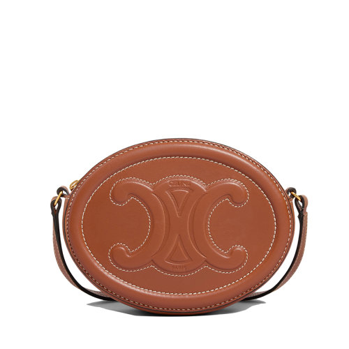 CELINE/赛琳  CUIR TRIOMPHE系列 女士黄褐色光滑小牛皮凯旋印花椭圆形单肩斜挎手拿包10I703DPQ.04LU