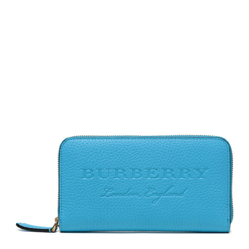 BURBERRY/博柏利 女款蓝色皮革拉链徽标手拿包钱包腕包零钱包女包 4062428