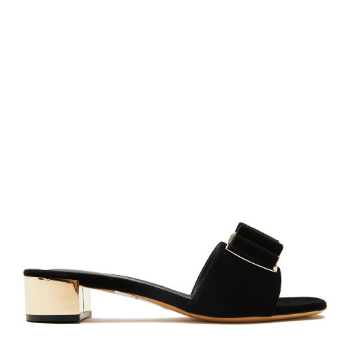 Salvatore Ferragamo/菲拉格慕 黑色 女士ZEFIR蝴蝶结饰丝绒凉拖 733786-01R508