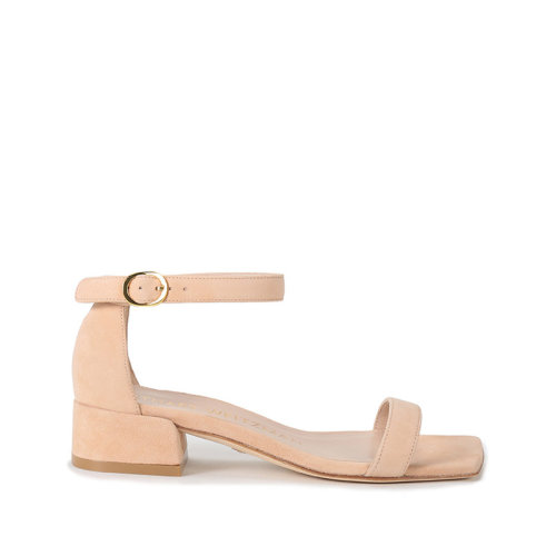 Stuart Weitzman/斯图尔特韦茨曼 2021款 女士绒面皮革斜方头一字带粗跟凉鞋 NUDISTJUNE SQUARE