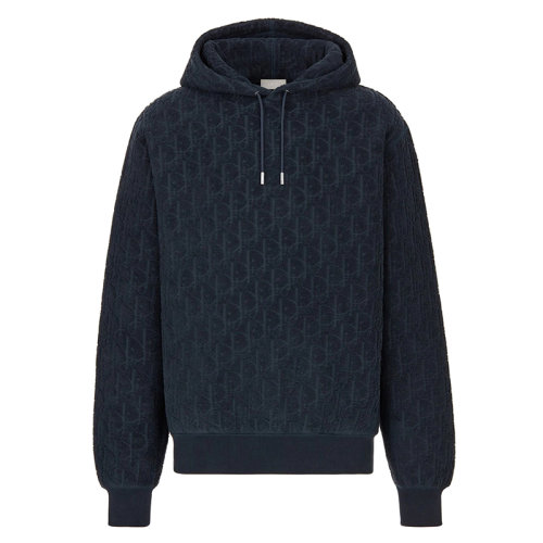 DIOR/迪奥 海军蓝纯棉毛圈提花 同色系带Dior斜纹 男士连帽衫113J631A0684_C540